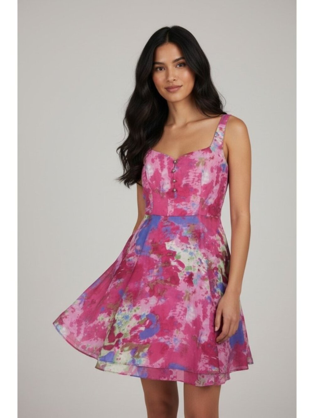 Esteban Cortazar Cocktail Dress Size 8 Pink Floral Fit Flare Watercolor Coquette